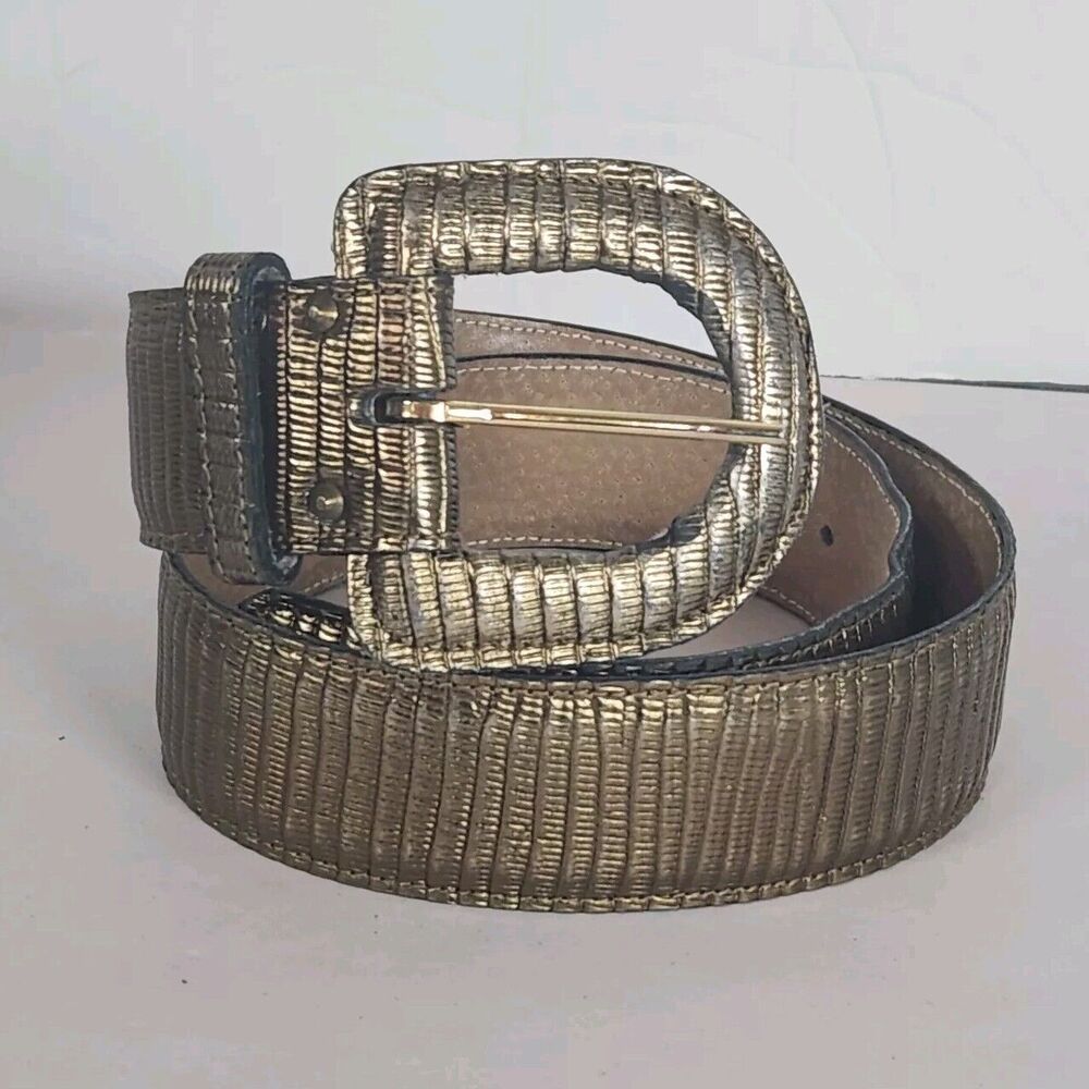 Vintage Calderon Women's Wide‎ Leather Belt Gold metallic textured 80s dressy S